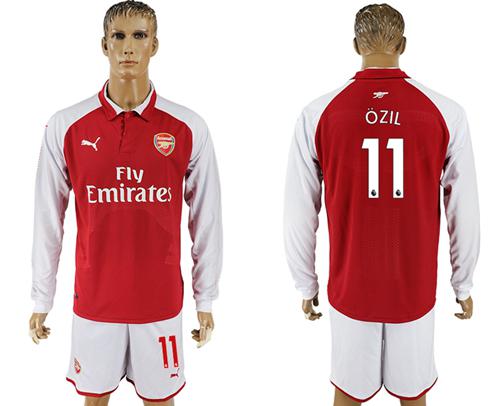 Arsenal #11 Ozil Red Home Long Sleeves Soccer Club Jersey